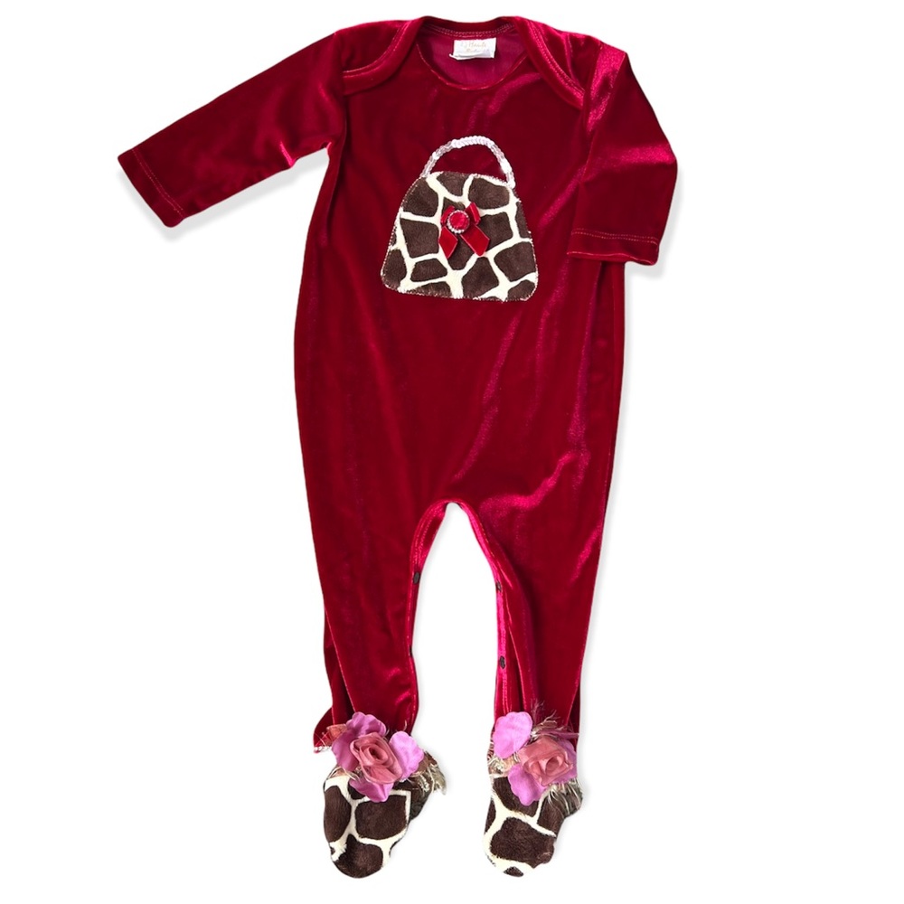 Luxurious Haute Baby Velvety Girls Footie Sz 12 mo